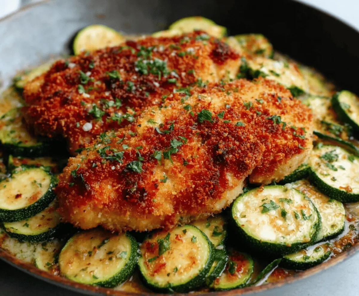 Crispy Parmesan Garlic Chicken with Zucchini Recipe