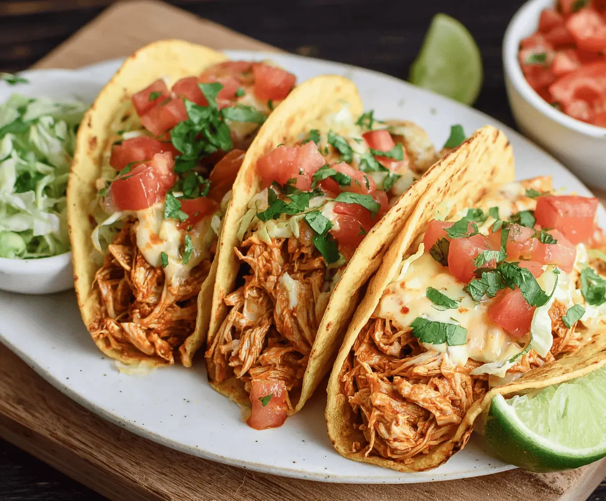 Easy Slow Cooker Queso Chicken Tacos Recipe