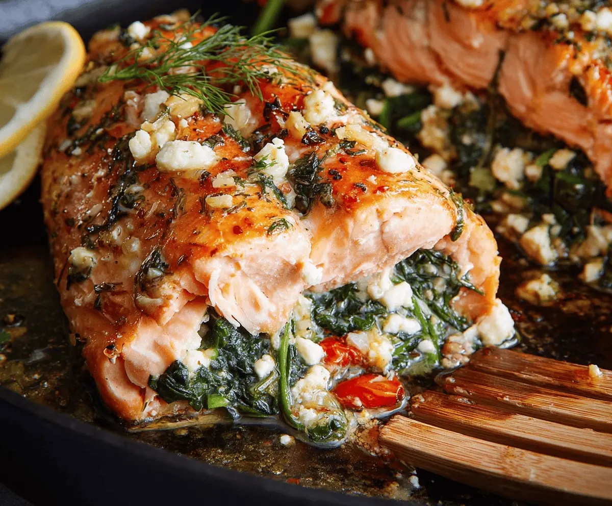 Baked Stuffed Salmon With Spinach And Feta