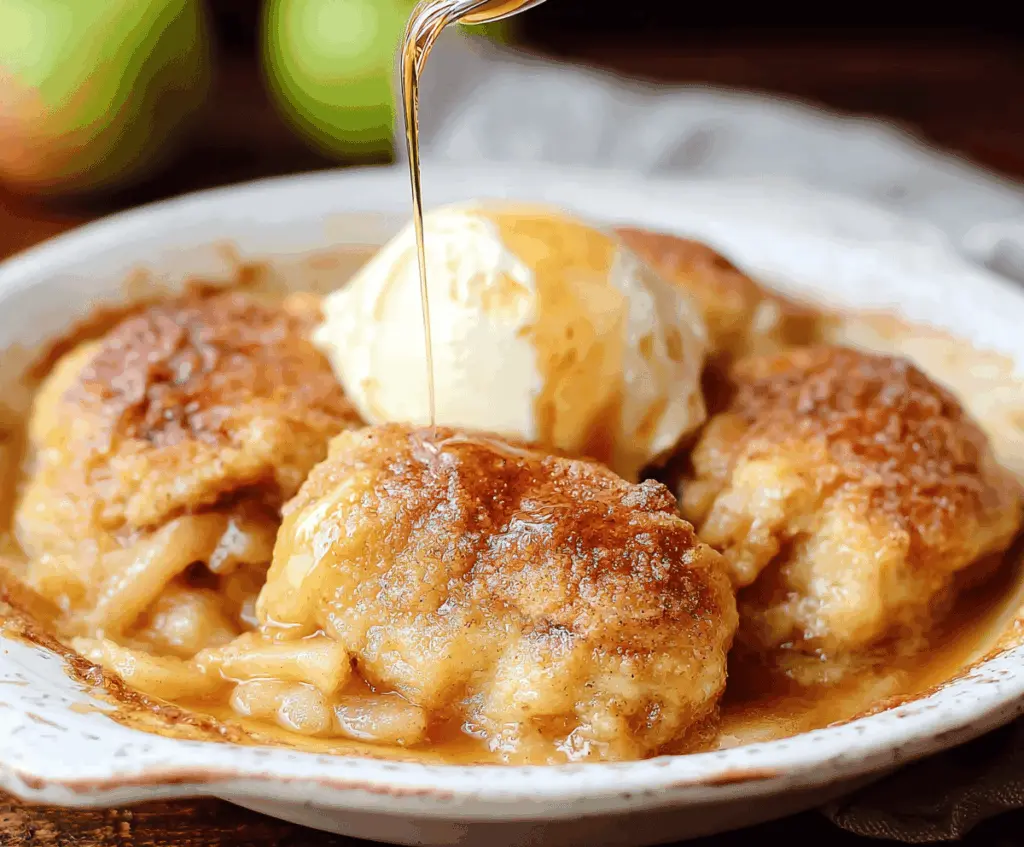 Delicious baked apple dumplings topped with cinnamon sugar, served warm on a plate, perfect for a cozy dessert.