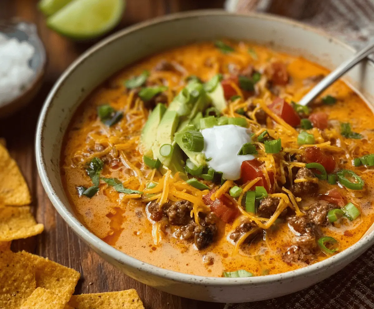 Creamy Cheesy Ground Beef Taco Soup