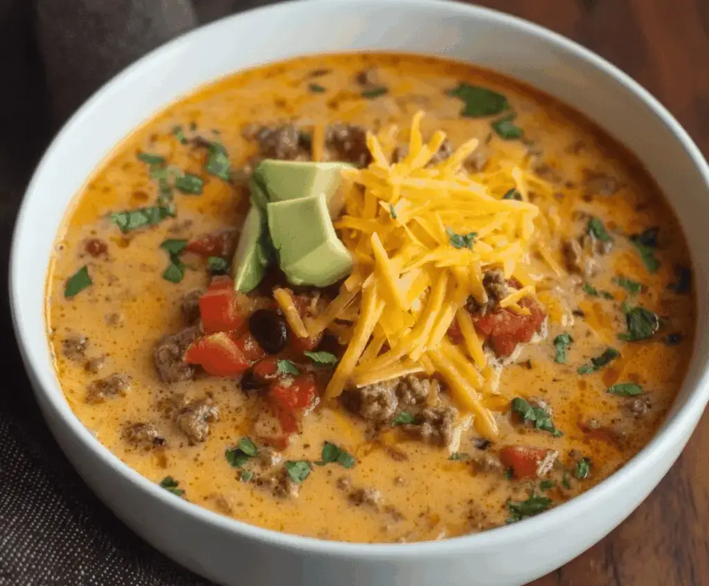 Creamy Cheesy Ground Beef Taco Soup