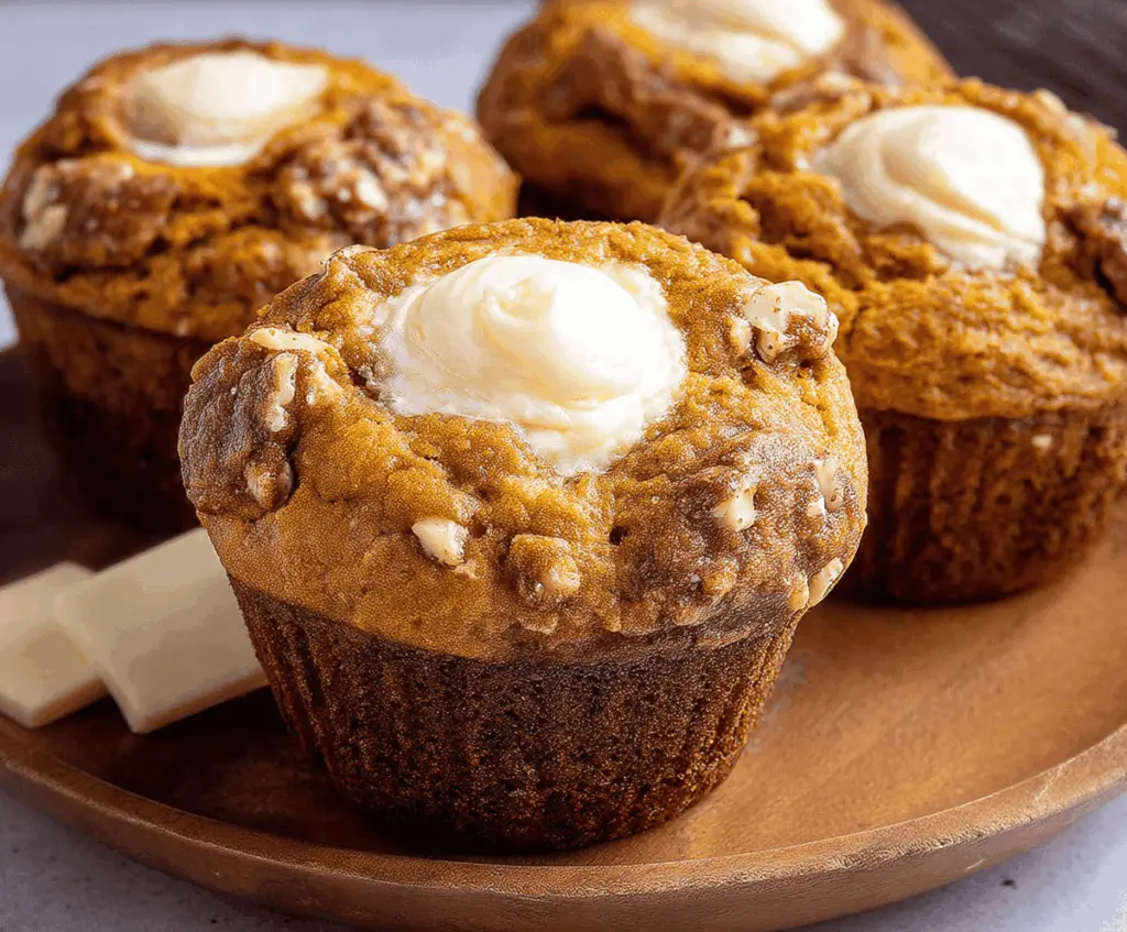 Delicious homemade pumpkin cream cheese muffins with a golden top, perfect for fall desserts or breakfast