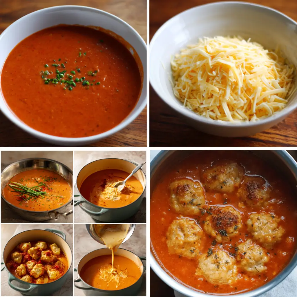 Tomato-soup-with-cheddar-bay-dumplings-steps