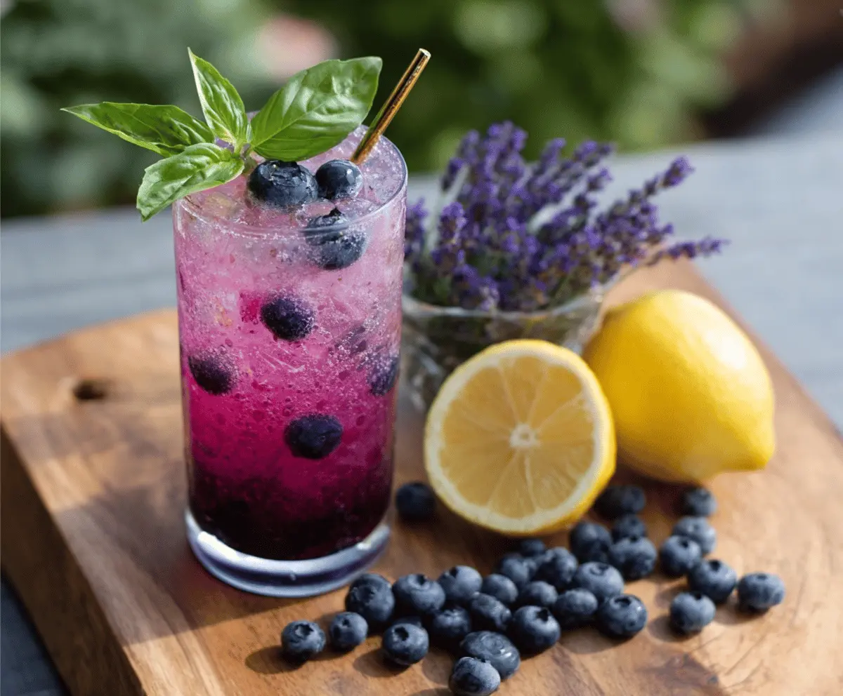 Blueberry Basil Lemon Lavender Mocktail