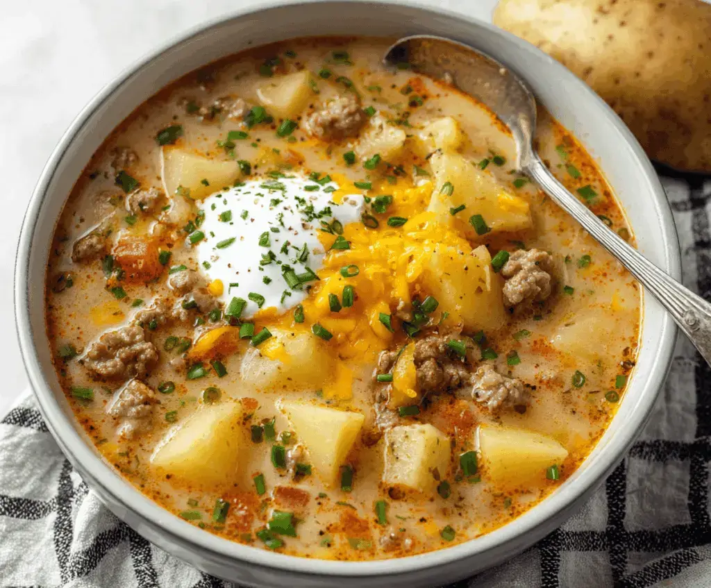 Cheesy Hamburger Potato Soup – Cozy & Creamy Comfort