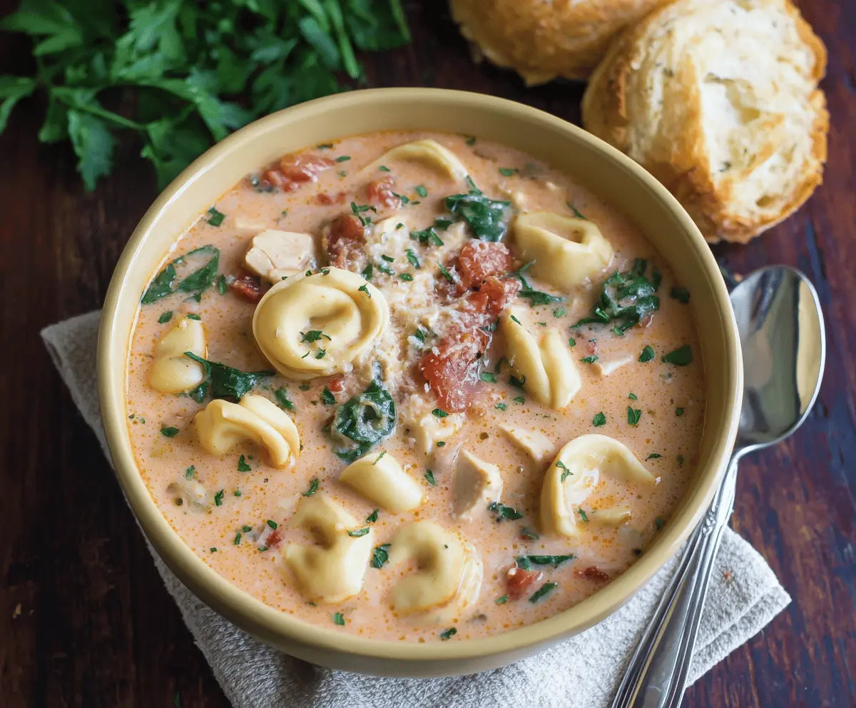Creamy Tuscan Chicken Tortellini Soup Recipe – Easy & Delicious!
