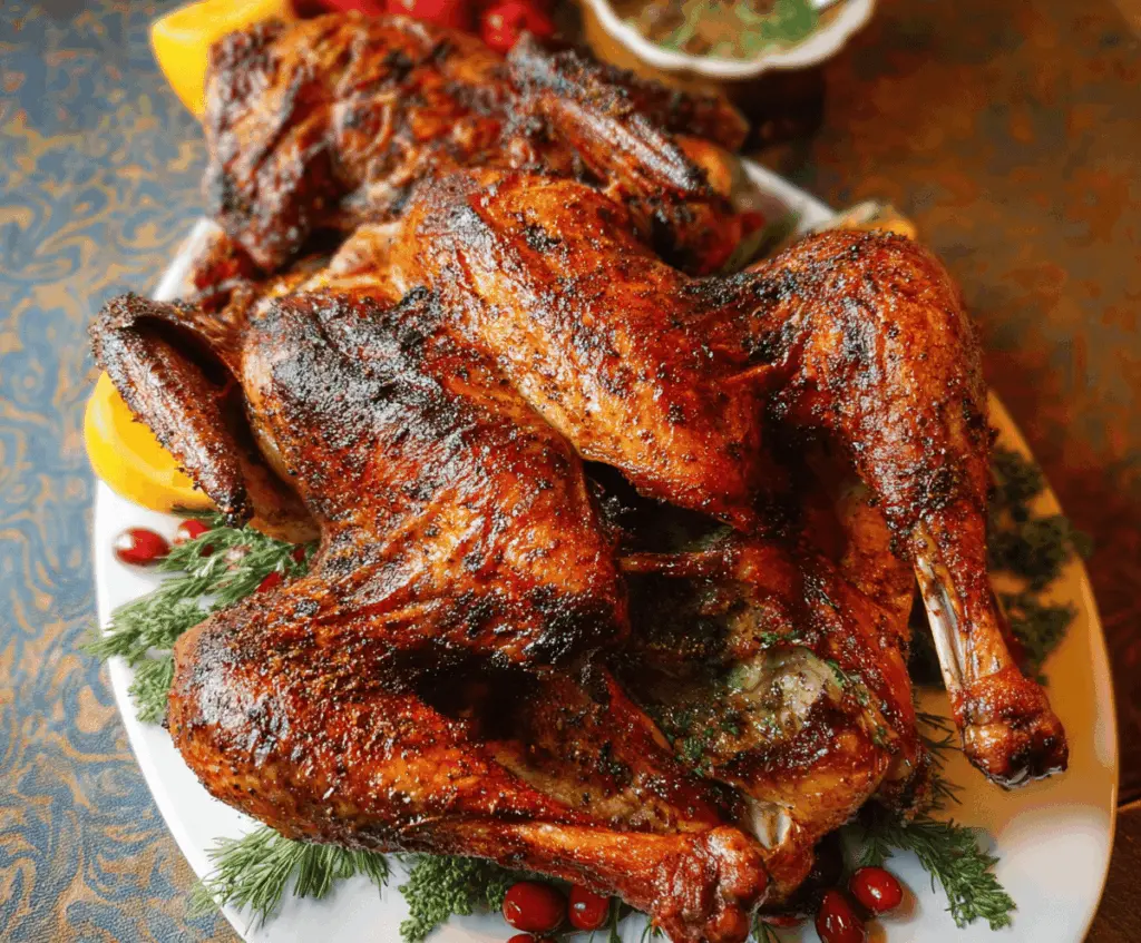 Crispy Spatchcock Turkey ready for Thanksgiving dinner, featuring golden-brown crispy skin and juicy meat, perfect for a festive holiday feast