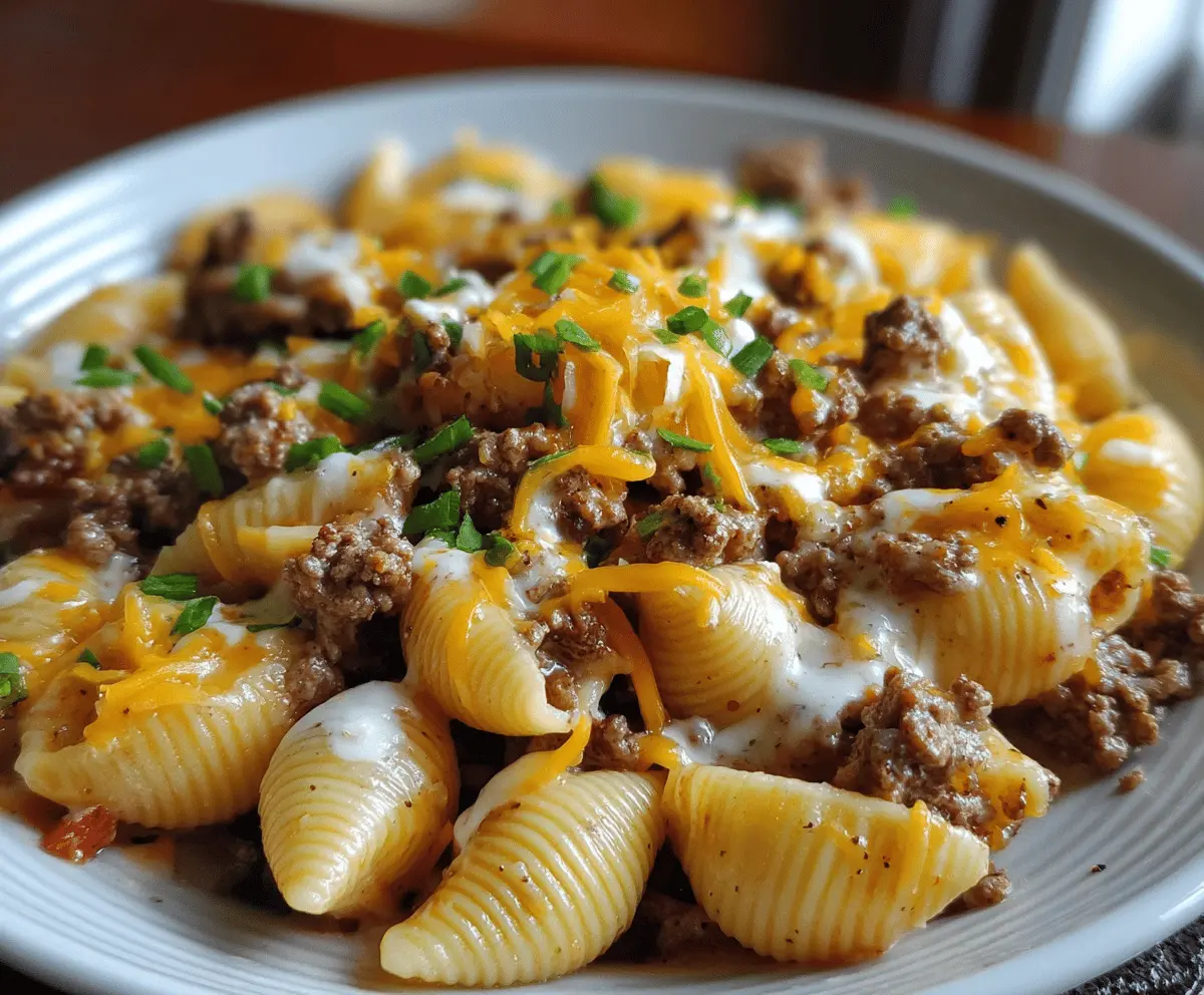 Crockpot Cheesy Ranch Beef Pasta Shells