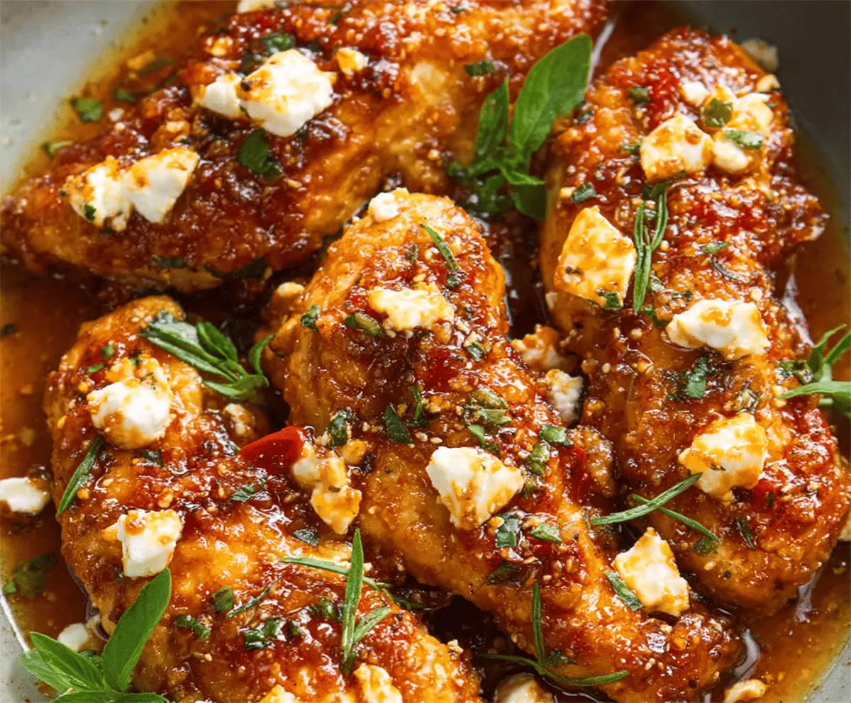 Hot honey feta chicken baked until caramelized