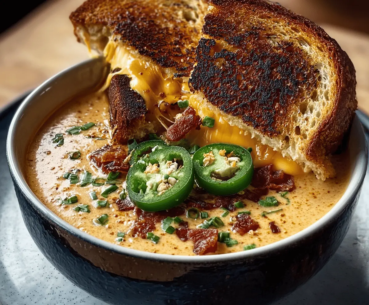 Spicy Jalapeño Popper Soup with Cheesy Grilled Cheese Dippers