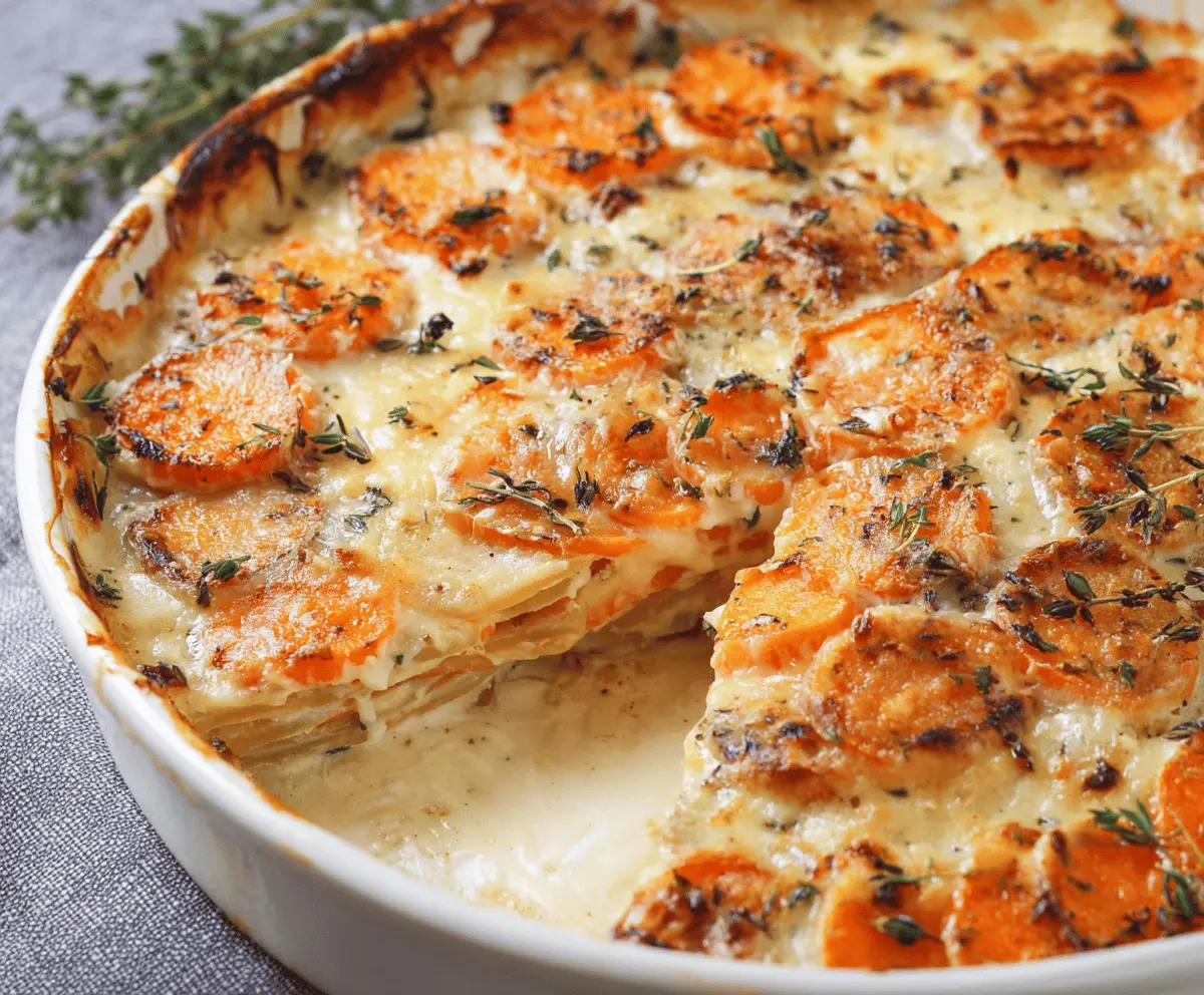 Easy Sweet Potato Gratin with Cream & Thyme