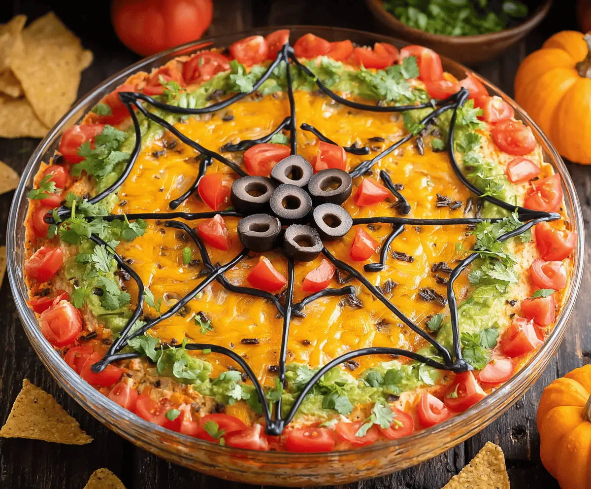 Spooky Halloween Spiderweb Layered Taco Dip Recipe