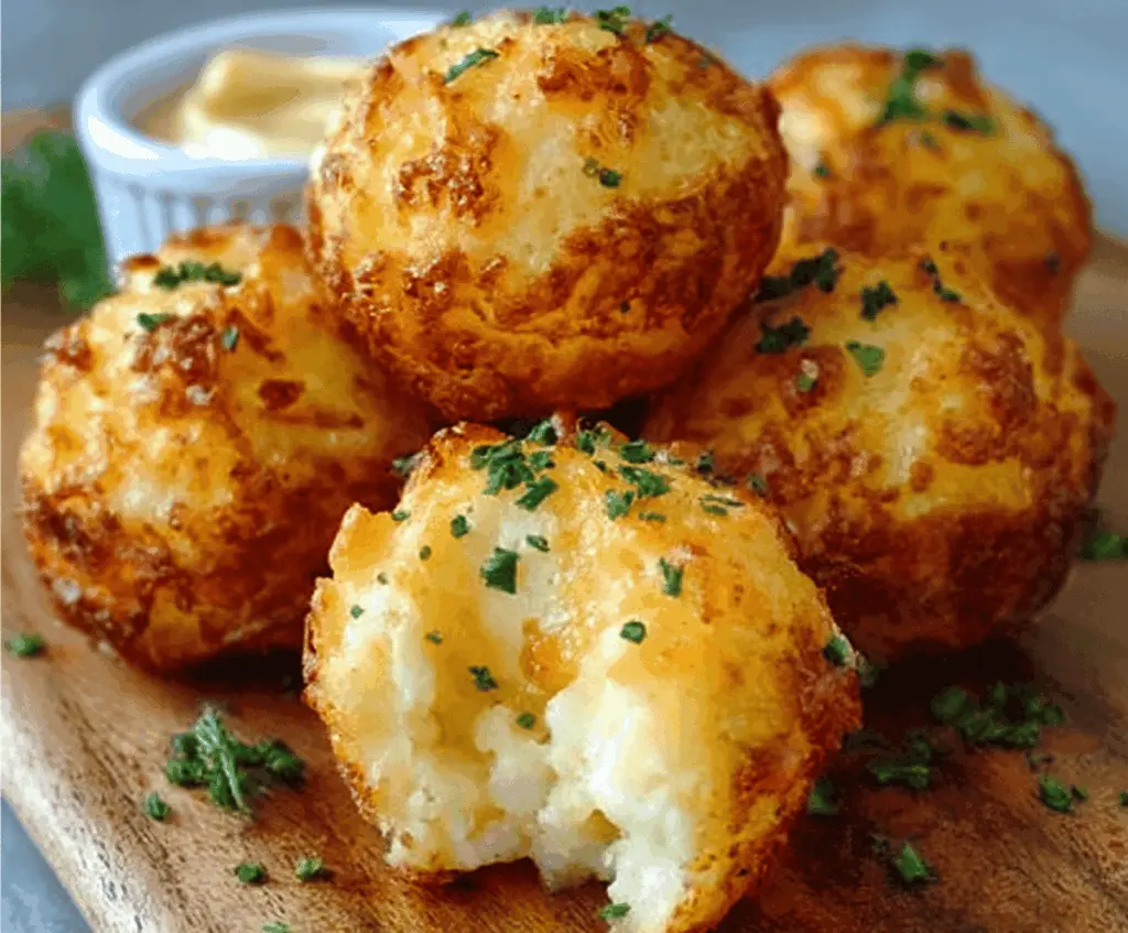 Delicious cheesy mashed potato puffs served hot, perfect as a snack or appetizer.