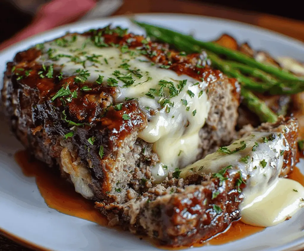 Delicious Philly Cheesesteak Meatloaf showcasing tender steak and melted cheese on top of a savory meatloaf.