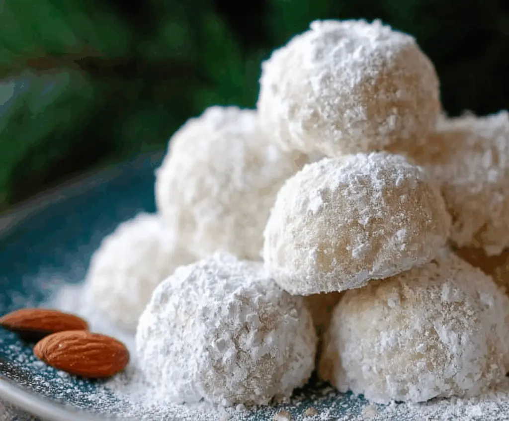 Delicious almond snowball cookies dusted with powdered sugar, perfect for holidays and celebrations.