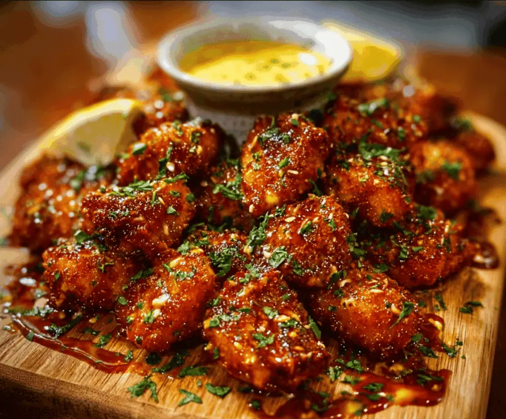 Juicy Cowboy Butter Chicken Bites served on a plate with fresh herbs