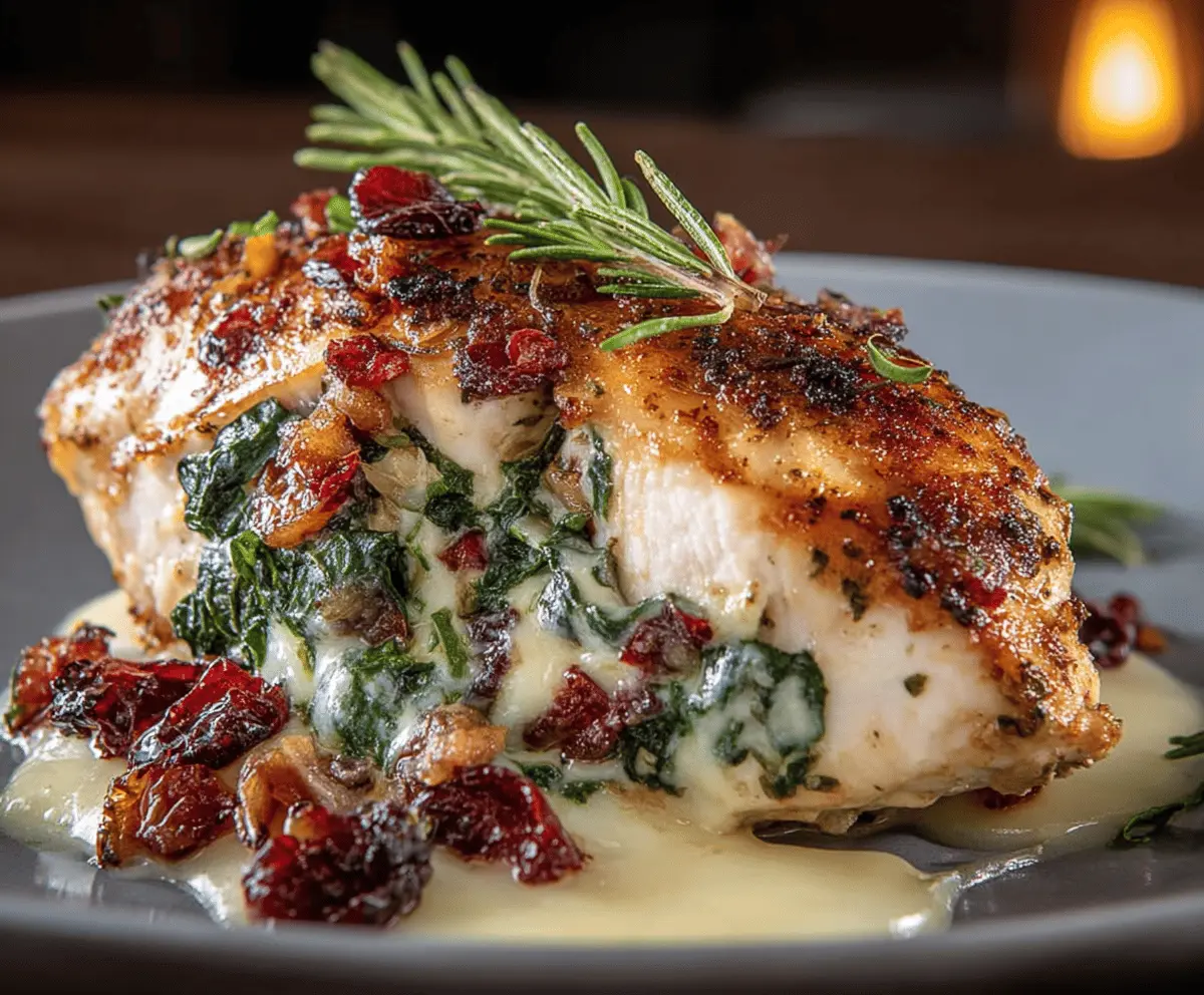 Cranberry Spinach Chicken with Brie