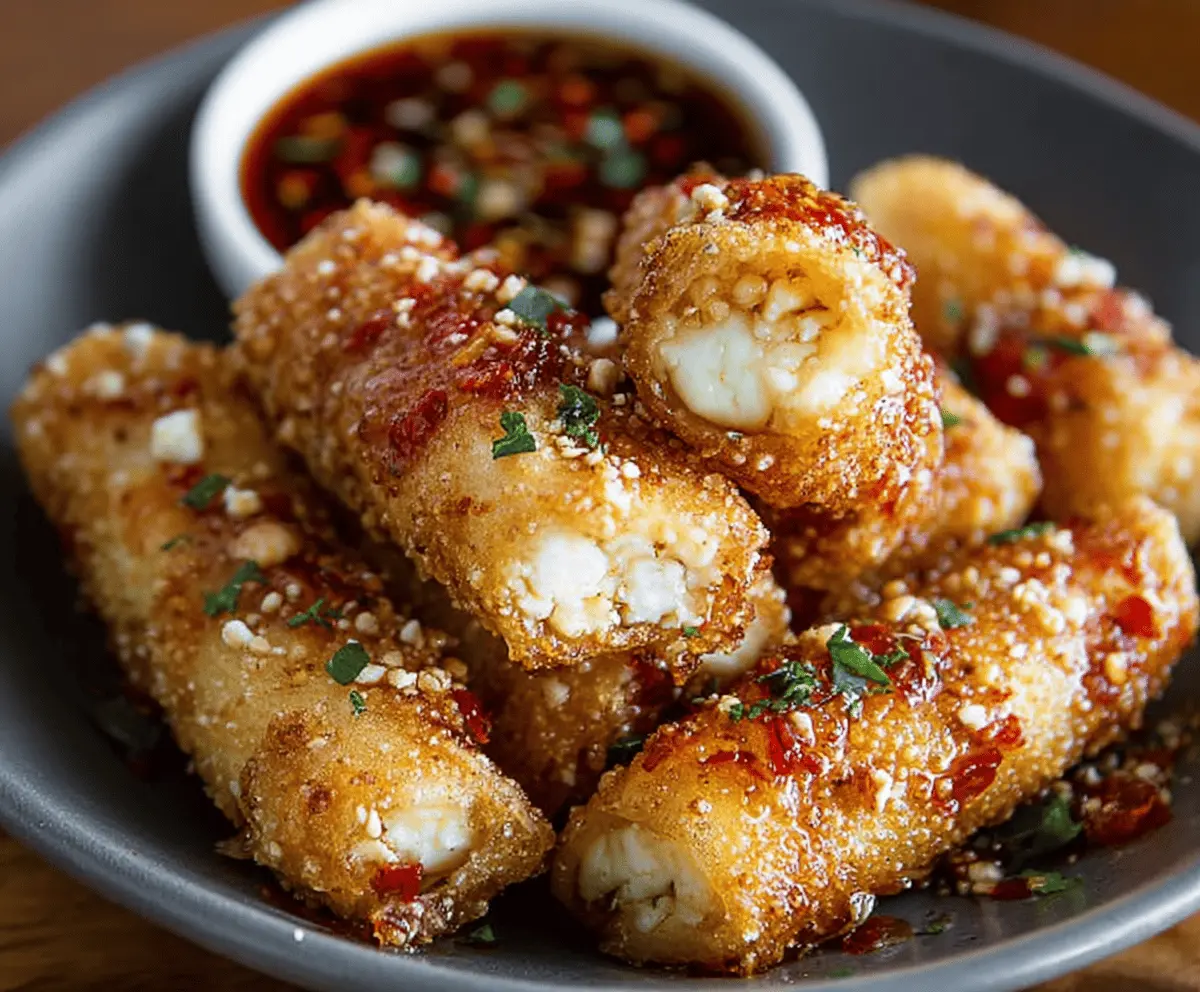 Crispy Oven Fried Feta Rolls with Chili Honey