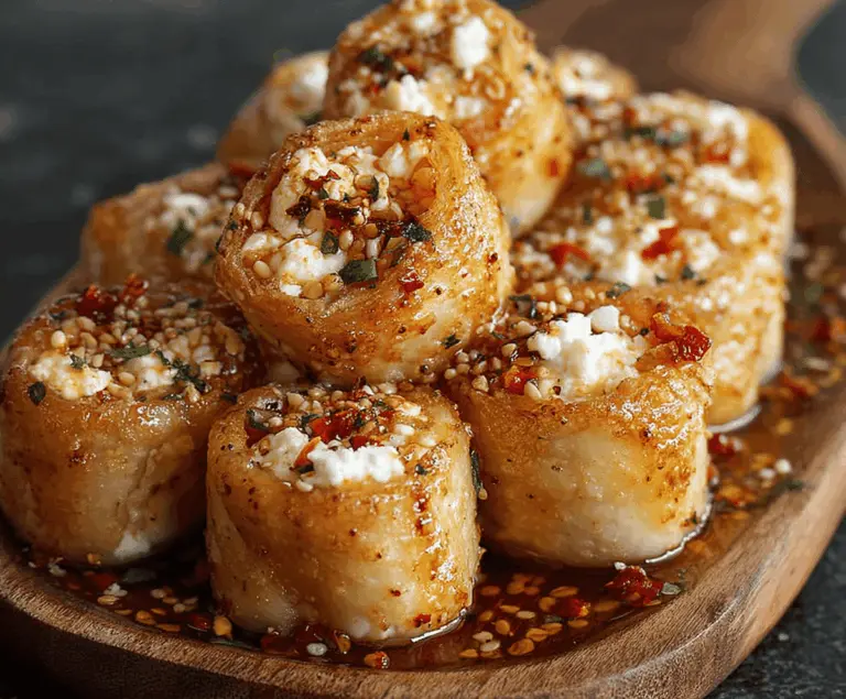 Oven Fried Feta Rolls with Chili Honey