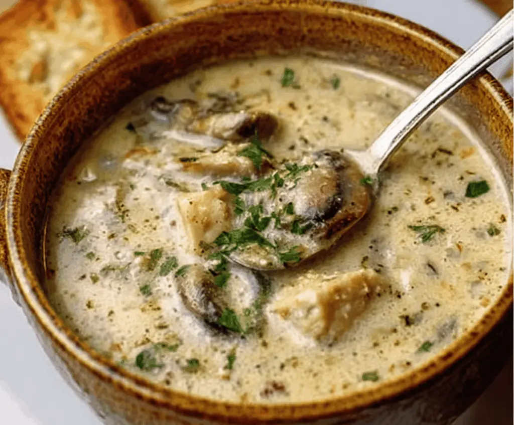Delicious homemade oyster stew served in a bowl with fresh herbs, perfect for seafood lovers.