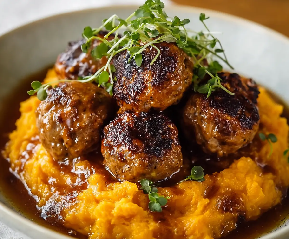 Easy Pork Meatballs with Sweet Potato Mash