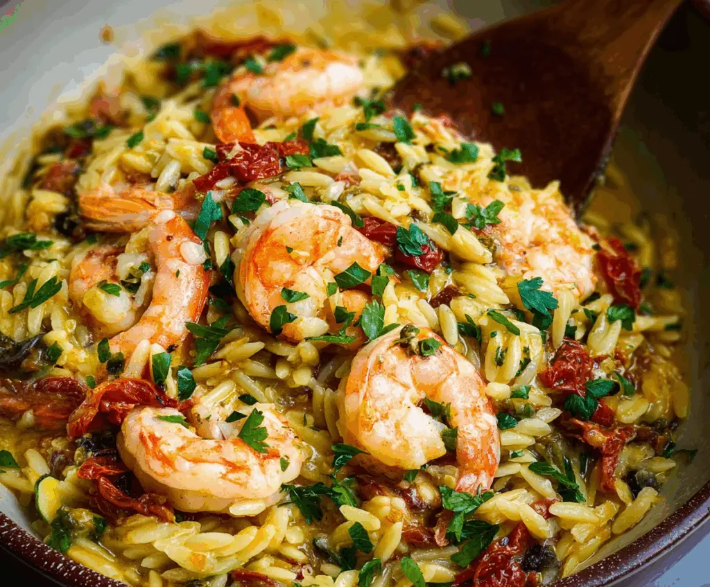 Prawn Orzo with Sun-Dried Tomatoes