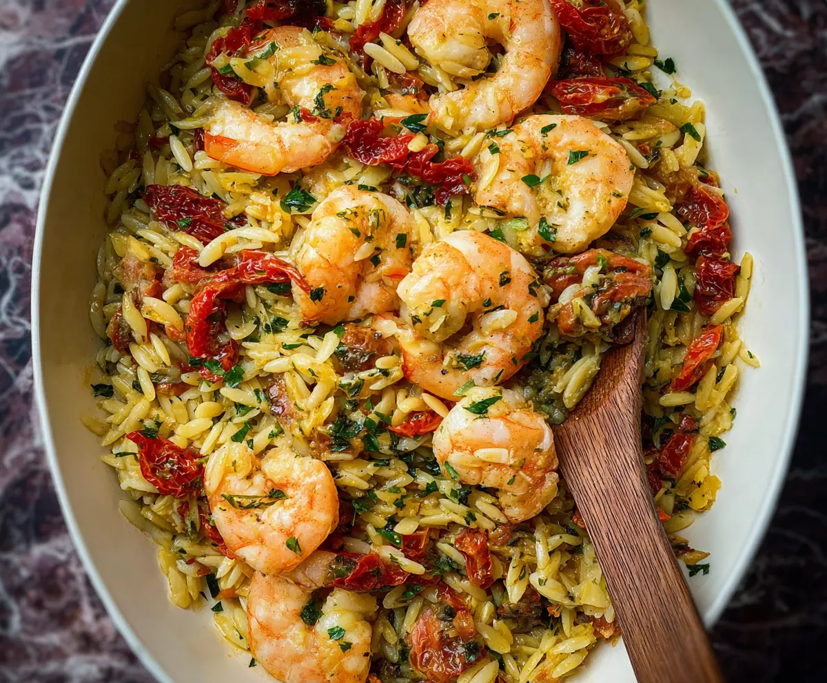 Easy Prawn Orzo with Sun-Dried Tomatoes