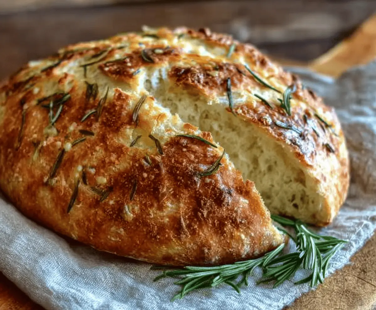 Easy Rustic No-Knead Rosemary Garlic Bread