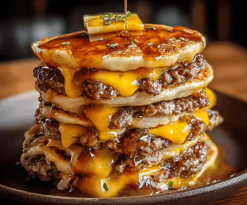 Delicious Smash Burger Pancakes featuring a unique twist on classic breakfast favorites.