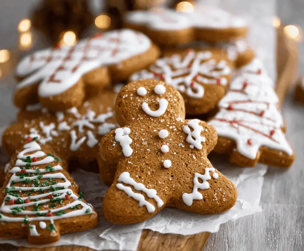 Delicious soft gingerbread cookies with a warm, spicy aroma, perfect for holiday baking.