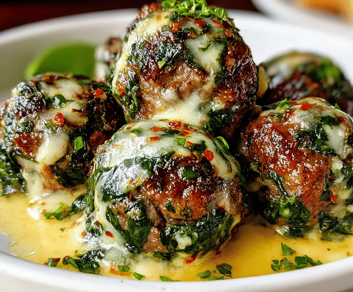 Cheesy Spinach Garlic Meatballs