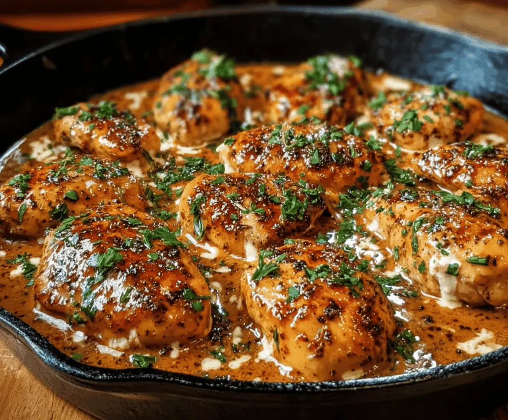 Delicious Texas Roadhouse Butter Chicken Skillet with creamy sauce and tender chicken pieces in a skillet.