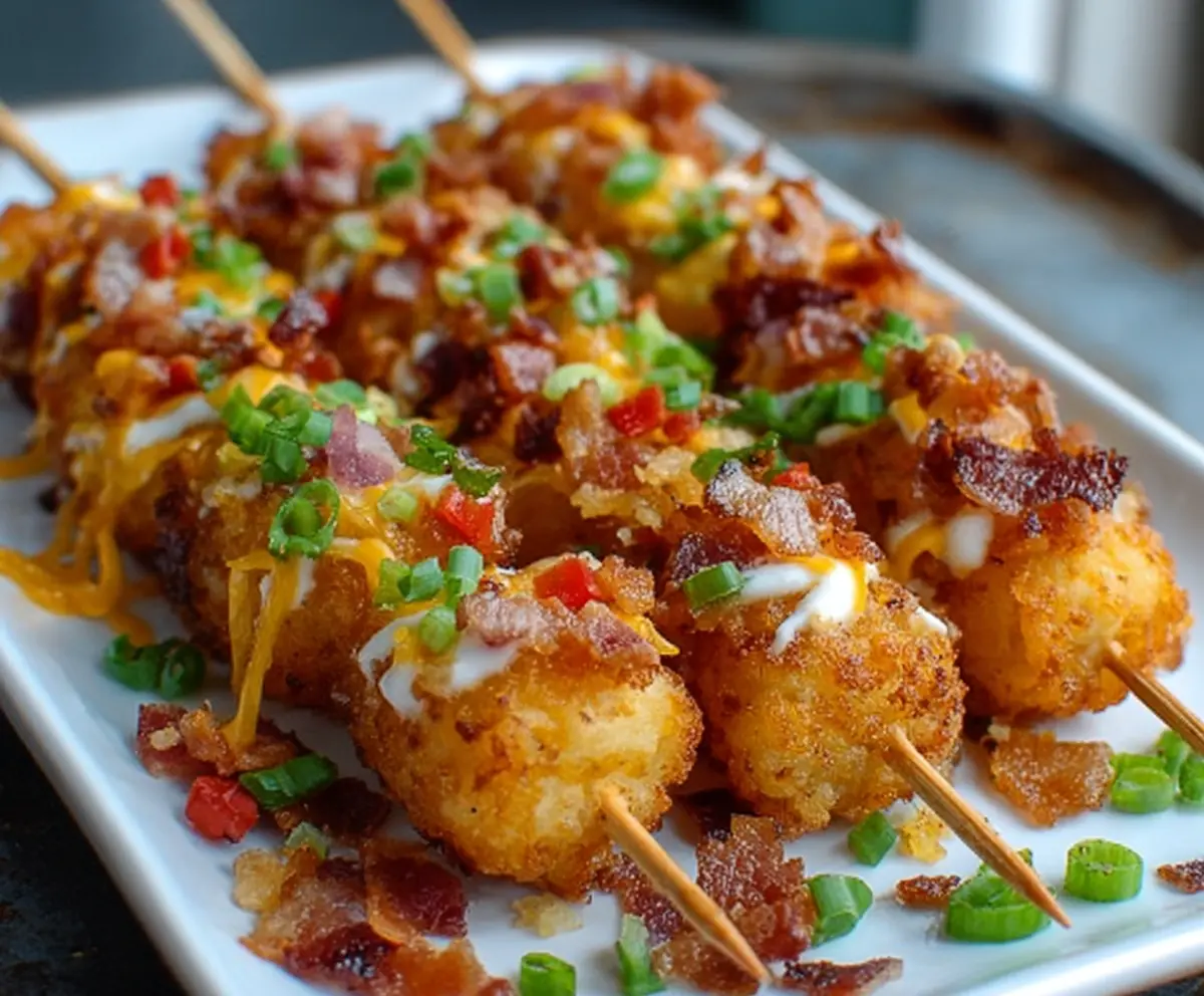 Easy Loaded Tater Tot Skewers