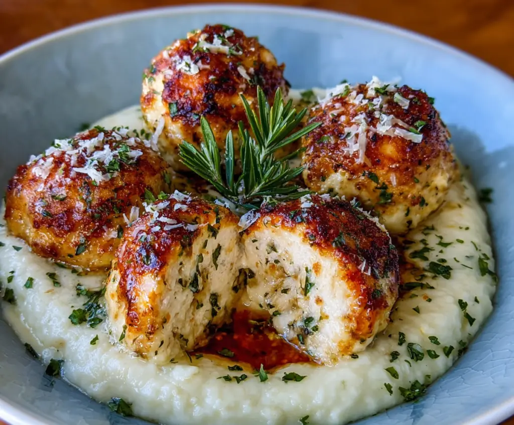 Delicious Parmesan Cloud Chicken Bombs with melted cheese and crispy coating on a white plate.