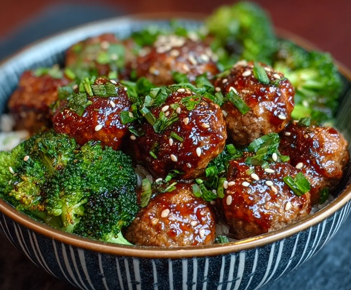 Sticky Mongolian Meatballs & Broccoli