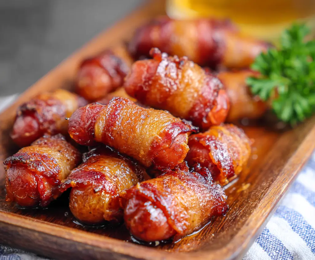 Delicious bacon-wrapped Little Smokies sausage bites, perfect for appetizers and parties.