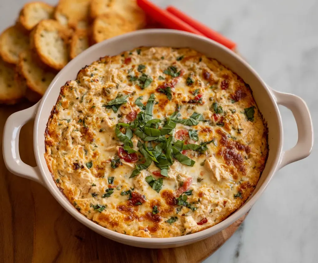 Creamy Marry Me Chicken Dip with herbs and cheese, perfect for parties and gatherings.