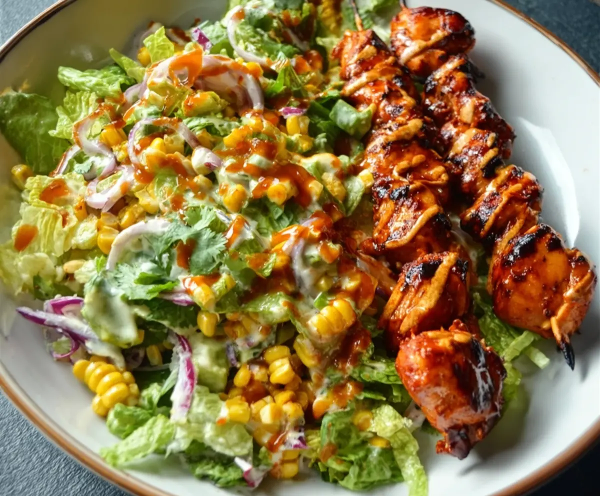 Easy BBQ Chicken Skewer Salad