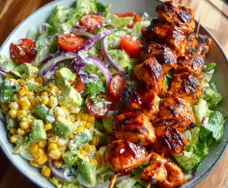 BBQ chicken skewer salad
