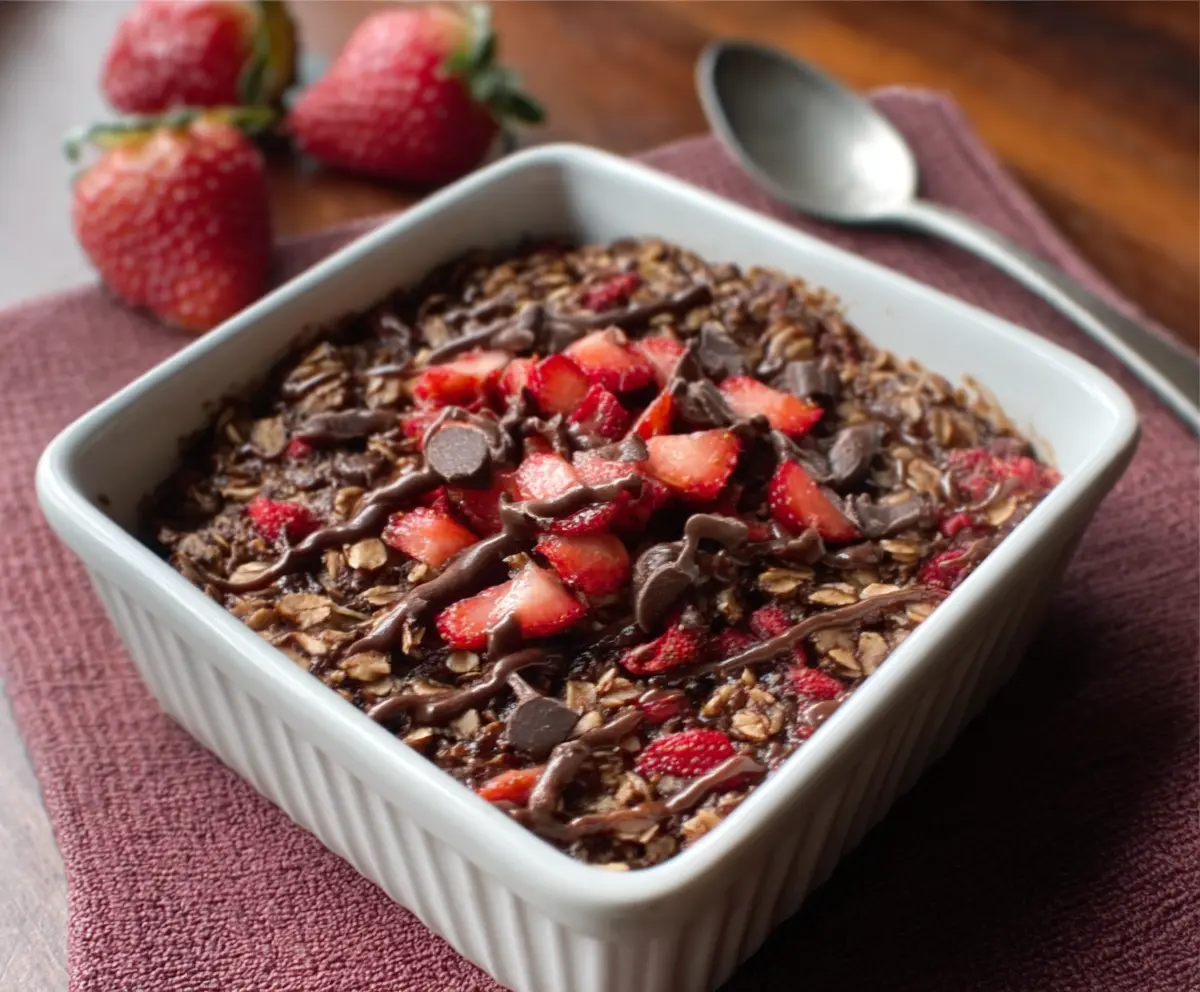 Delicious Chocolate Strawberry Baked Oatmeal