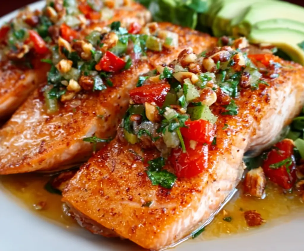 Salmon With Sizzled Nut Salsa