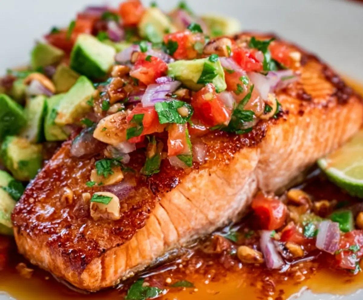 Salmon with Sizzling Nut Salsa