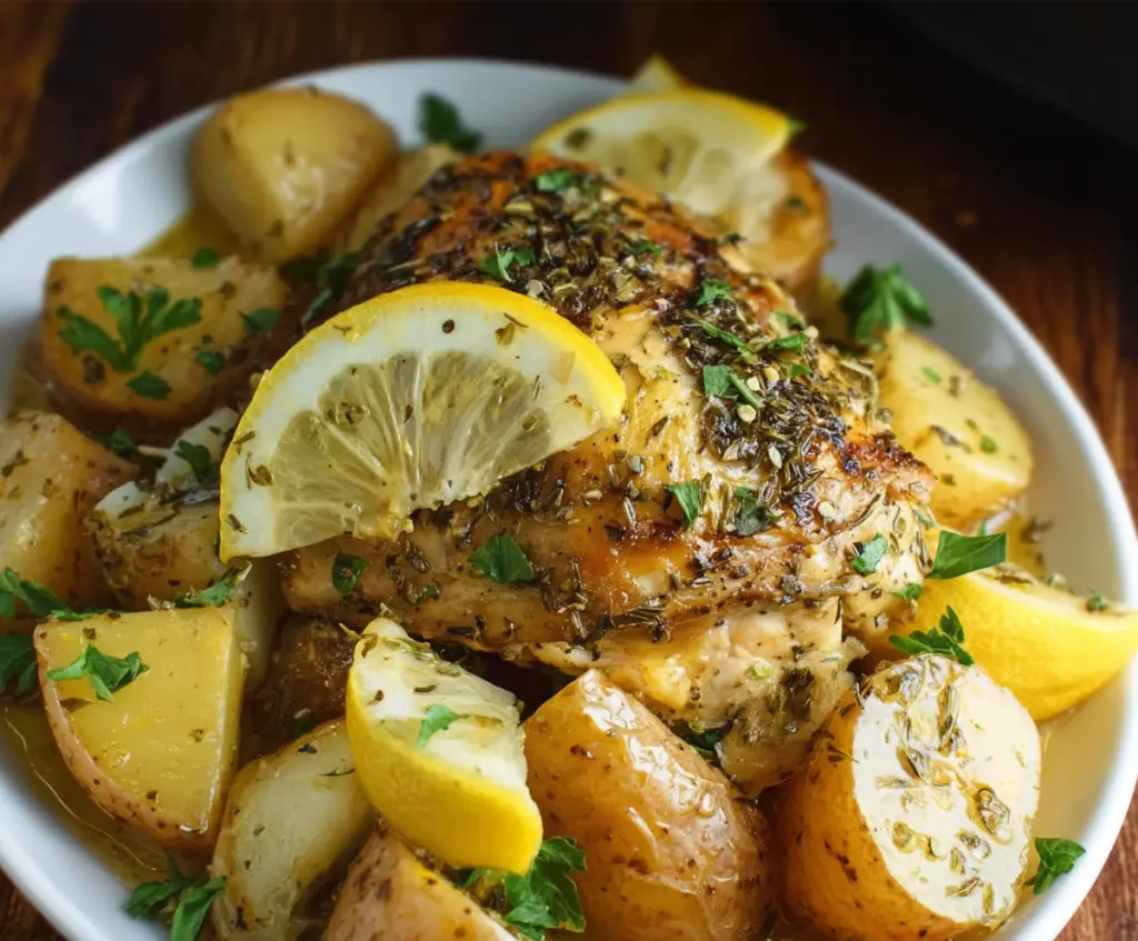 Slow Cooker Greek Lemon Chicken and Potatoes