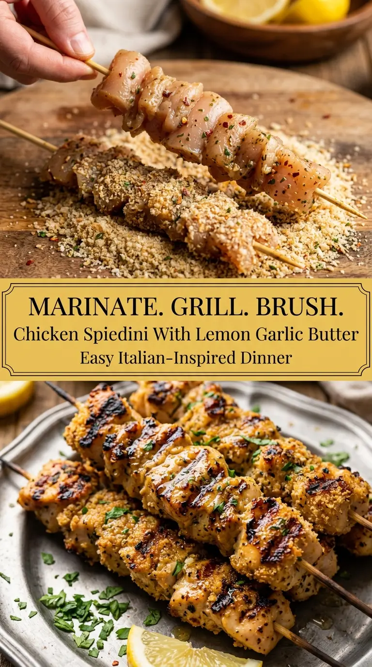 Chicken Spiedini with Lemon Garlic Butter, grilled skewers, lemony