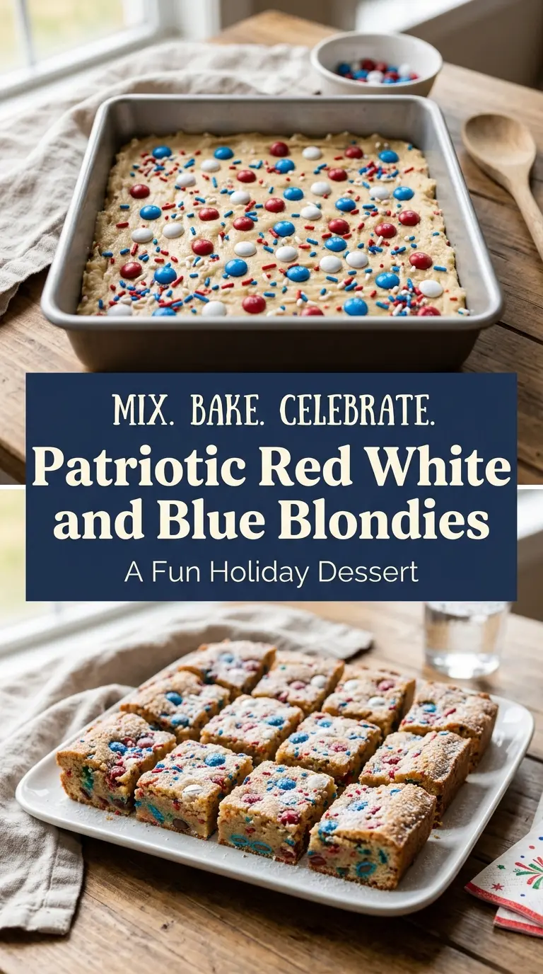 Patriotic Red White and Blue Blondies chewy festive