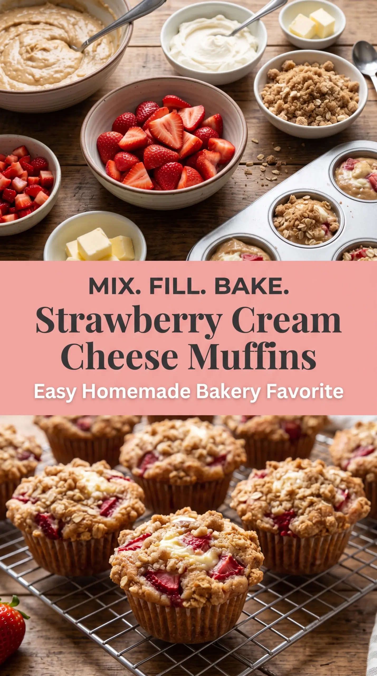 Strawberry Cream Cheese Muffins soft fluffy crumb topping