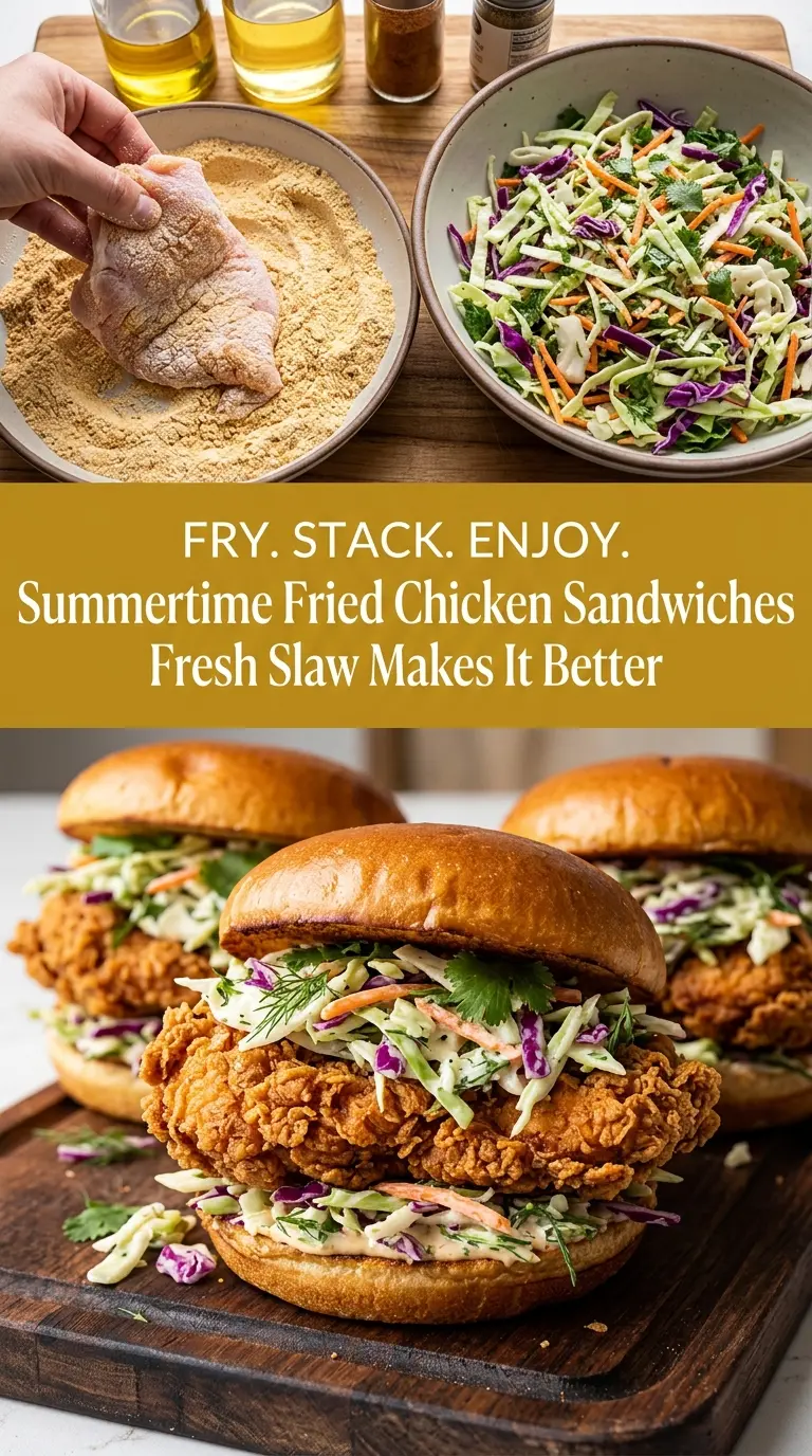 Summertime Fried Chicken Sandwiches With Tangy Slaw crispy tangy crunchy