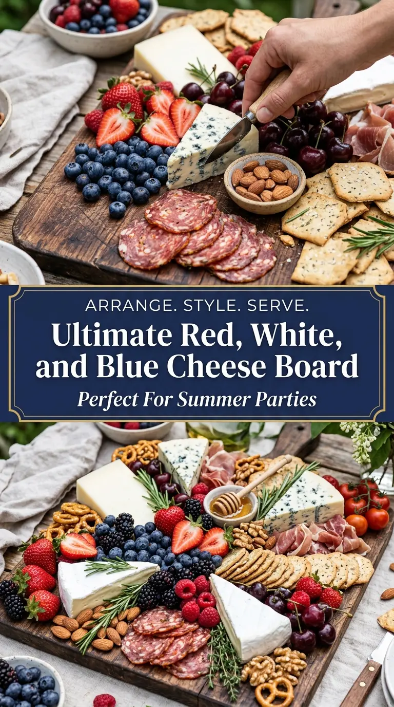 Ultimate Red, White, and Blue Cheese Board festive cheeses berries