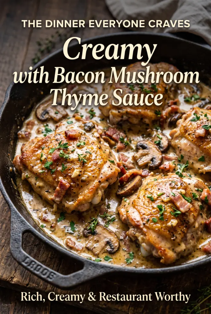 Creamy Chicken Thighs with Bacon Mushroom Thyme Sauce